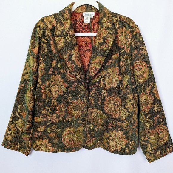 Coldwater Creek sz XLP Tapestry Jacket Button Blazer Vintage 90s Boho Hippie - Picture 1 of 8